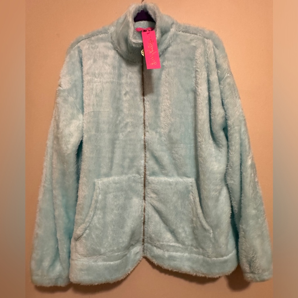 Lilly Pulitzer Blue Barkley Sherpa Zip-Up Jacket Large